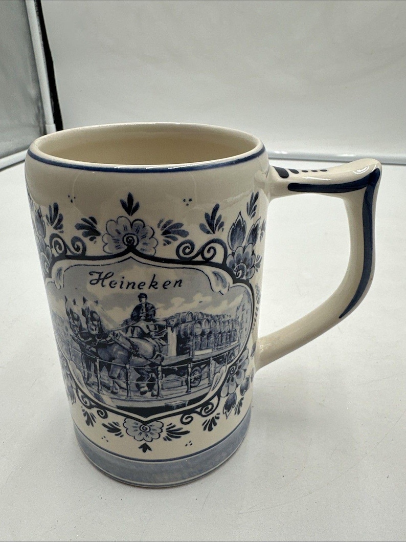 Vintage Heineken Hand Painted Delft Blue Stein Beer Mug Made in Holland image 1