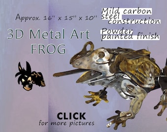 Metal Art Frog: Steel Garden Sculpture, Powder Coat Finish