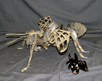 Steel Bumble Bee Art: Torched Metal Wall Decor (20x20x7)