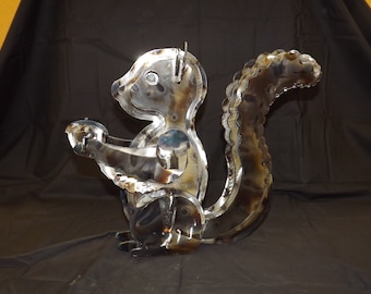 Steel Squirrel Sculpture: Rustic Metal Garden Art