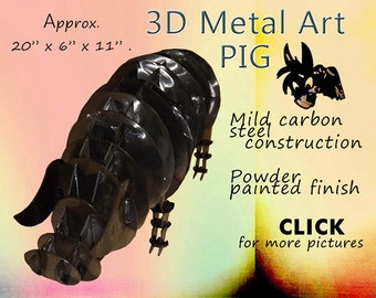 3D Metal Pig Art: Powder Coated Steel Sculpture (20x6x11)
