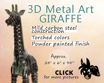 3D Metal Art Giraffe: Powder Coated Steel Garden Decor (24x6x34)