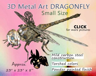 3D Metal Dragonfly Art: Torched Steel Garden Decor (23x23x8)