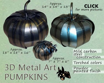 Steel Pumpkin Set: Metal Art Fall Decor - Powder Coat Finish