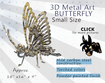 Small Steel Art Butterfly: Torched Metal Garden Decor