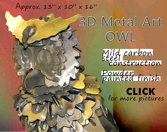 Steel Art Owl: Torched Metal Garden Decor (13x10x16)