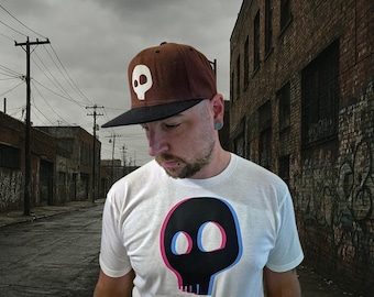 3D skull - Mens White t-shirt - alternative streetwear