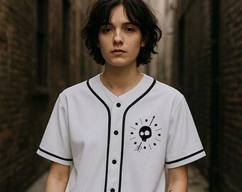 Skull arrow unisex baseball jersey (white)