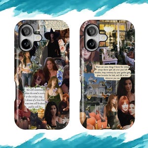 May include: Two phone cases with a collage design. One case features images of women, flowers, and text. The other case has images of women, pumpkins, and text. The cases have a glossy finish.