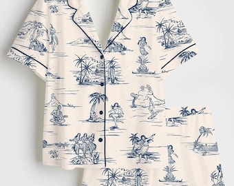 Conjunto de pijama hawaiano para mujer, conjunto de pijama hawaiano para mujer, pijama para mujer, pijama tropical para mujer, pijama de vacaciones para mujer, regalo para ella