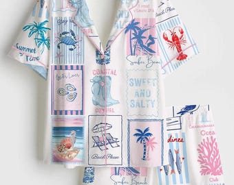 Conjunto de pijama de playa para mujer, pijama de playa para mujer, pijama de playa para mujer, pijama de verano para mujer, conjunto de pijama de vacaciones, regalo para ella