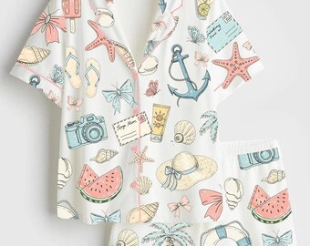 Tropical Pajama Set Women, Beach Pajamas Women Set, Summer Pajamas Women Set, Vacation Pajama Set Women, Beach Pjs Women, Gift For Her
