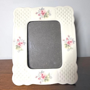 Vintage Donegal Parian China Photo Frame | Handpainted Pink Rose Irish Ceramic Picture Holder