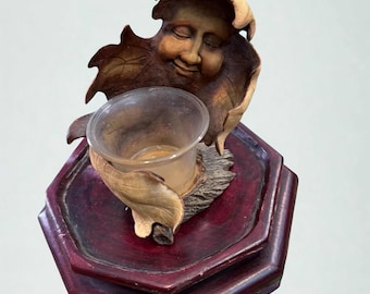 Vintage Innovation Oak Leaf Face Candle Holder – 1990s Greenman Style Rustic Tree Spirit Decor