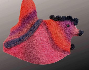 Felted Wool Rooster Tea Cozy – Red Purple Folk Art Teapot Warmer