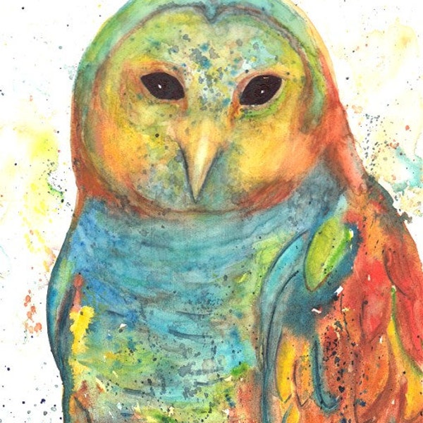 Barn Owl, Bird, Fairy Tale, Children's Room, Nursery Decor - Original Watercolor Painting  by EBSQ Artist Ricky Martin - FREE SHIPPING