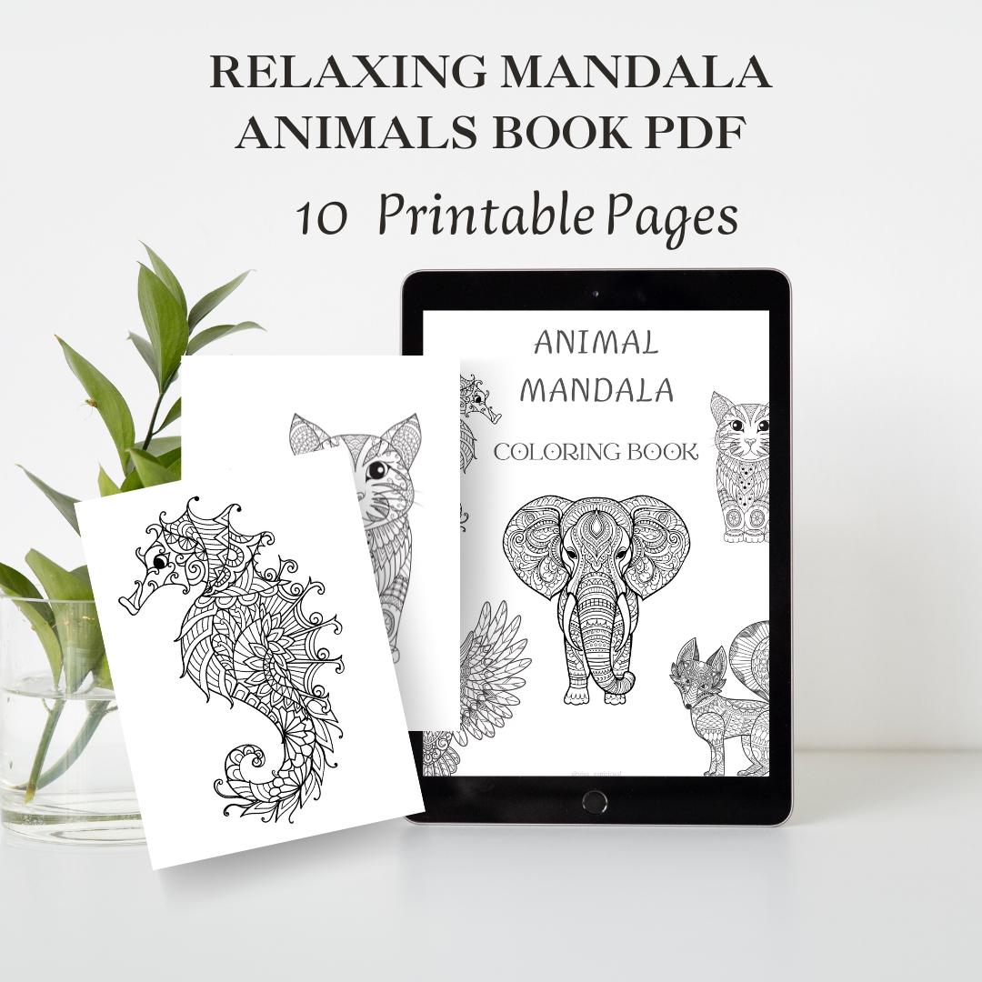 Animal Mandala Coloring Book, Printable Coloring Pages for Adults, 30 ...