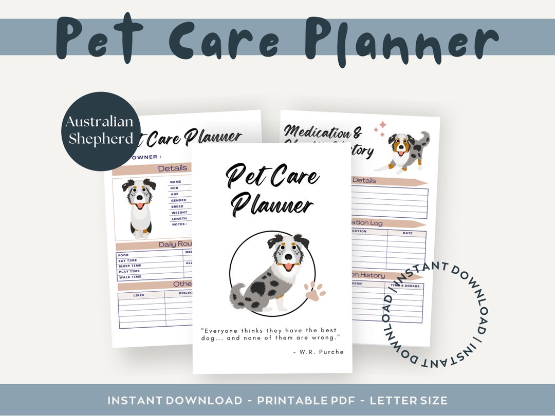 Pet Care Planner Australian Shepherd Etsy