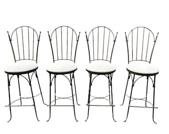 Charleston Forge Wrought Iron Swivel Bar Stools Set of 4, Counter Height, Handmade USA