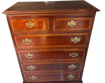 Dixie Chippendale Mahogany Chest of Drawers, Brass Hardware, 6 Drawers