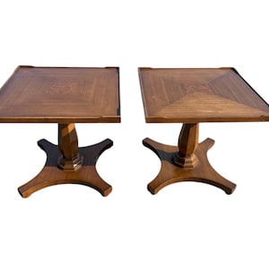 Pair of Drexel Mediterranean Style Burl Elm and Maple Side Tables