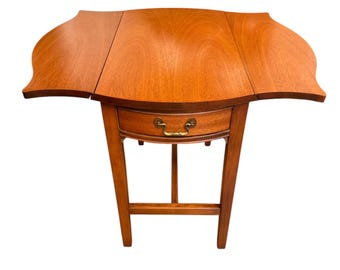 Drexel Drop-Leaf Side Table with Brass Pull, Traditional Wood Accent Table