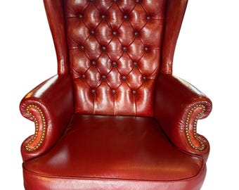 Hancock & Moore Tufted Leather Executive Chair, Oxblood, Nailhead Trim, Wingback Office Chair