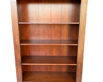 Jonathan Charles Victorian Bookcase, Fluted Columns, Distressed Finish, Tall English Library Bookcase