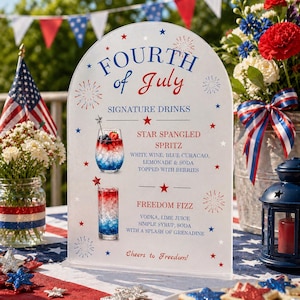 4th of July Signature Drinks Sign | Patriotic Bar Menu | Custom Cocktail Sign | Memorial Day Acrylic Drink Menu | Red White Blue Party Decor