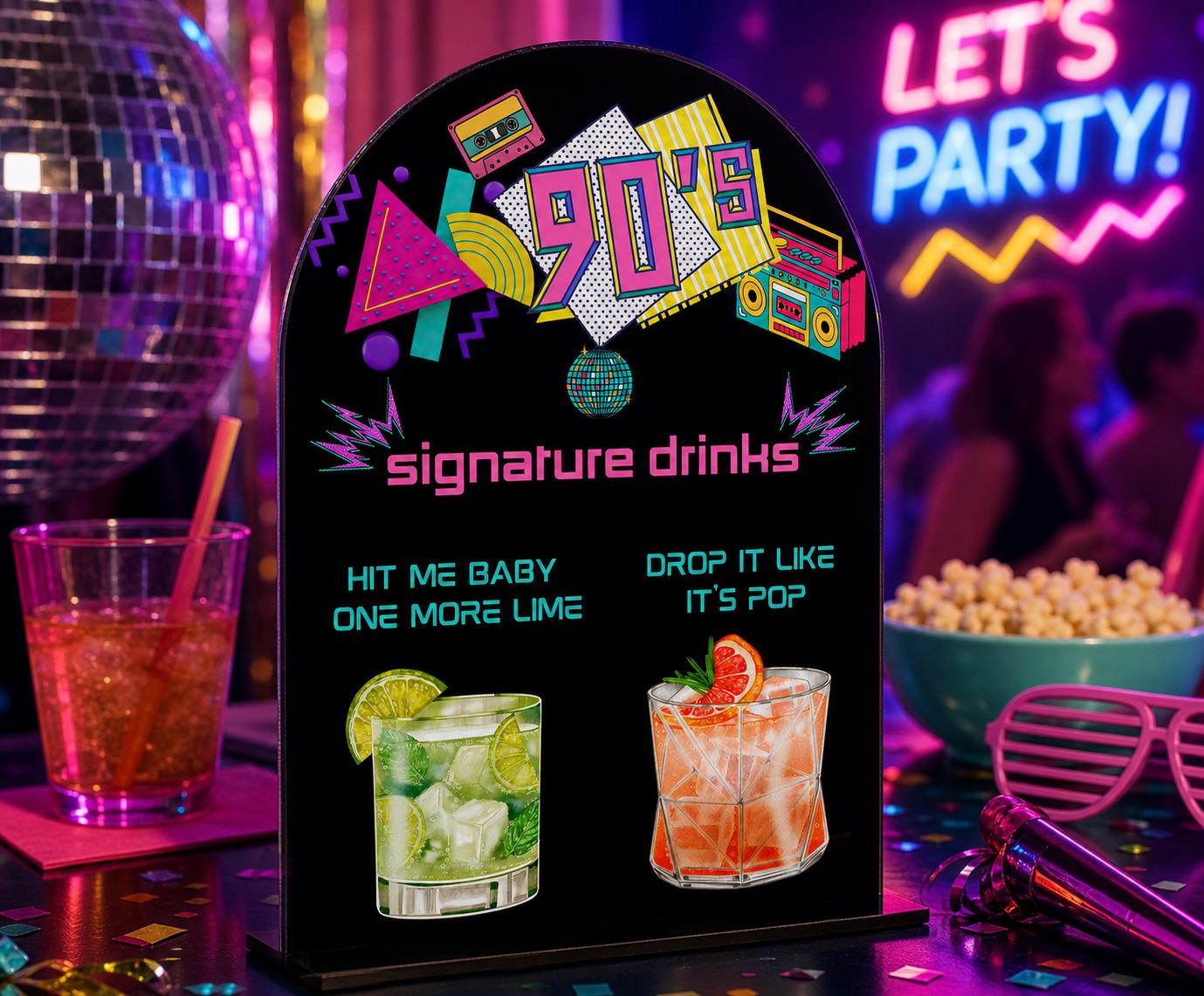 90s Theme Signature Drink Sign, Retro Party Drink Menu, 90s Cocktail ...