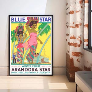 Blue Star Line Arandora Star Winter Cruise, Tropical Java Malaya Ceylon Travel Poster, Exotic Island Wall Art, Travel Gift, Unframed