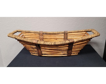 VTG MCM French Country Wicker Rattan Garden Gathering Harvest Basket Boat Shaped