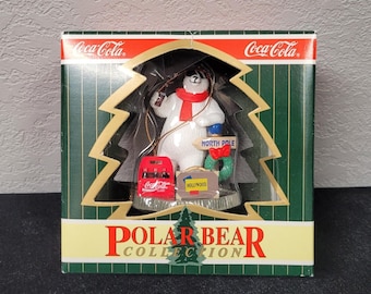 Coca Cola Polar Bear Collection Polar Bear at North Pole Ornament Vintage 1996