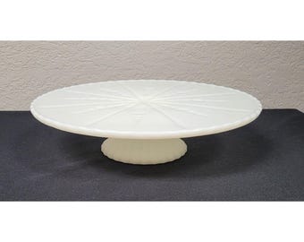 Anchor Hocking White Milk Glass Cake Stand Pedestal, Starburst