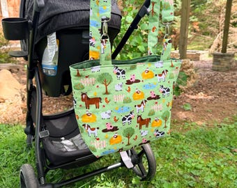 Bolsa para cochecito con estampado de animales de granja – Bolsa organizadora con cierre magnético