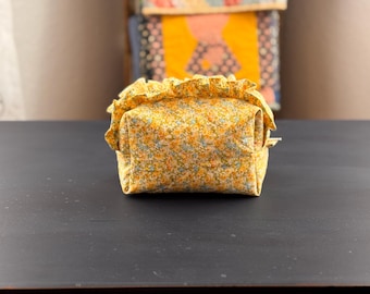 Quilted Boxy Makeup Bag with Ruffles | Cosmetic Pouch, Travel Organizer
