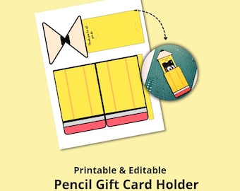 Portacarte regalo a forma di matita, idea fai-da-te stampabile per ringraziare gli insegnanti (download immediato)