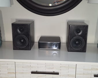 JWP Audio S2000MT Handcrafted Speakers: White Oak Veneer, Satin Black Premium Finish