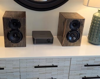 JWP Audio C-Note Speakers: White Oak Veneer, Charcoal Ash Premium Finish