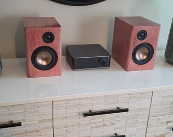 JWP Audio Overnight Sensations Speakers: Maple Veneer, Red Velvet Premium Finish