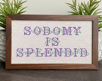 Sodomy is Splendid - framed cross stitch