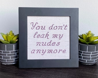 You Don’t Leak My Nudes Anymore - framed cross stitch