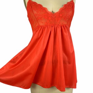 Vintage 1970s Red Sheer Lace Babydoll Teddy Lingerie | Size S