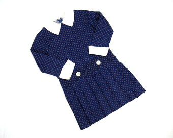 Vintage 1960s Girls Blue Calico Cotton Linen Dress by Suzy Brooks