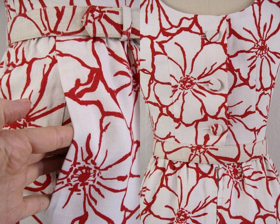 Vintage 1960s Red and White Floral Dress with Mat… - image 3