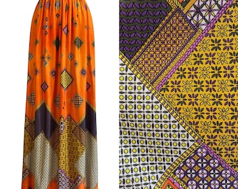 Vintage 1970s Orange Patchwork Print Maxi Skirt by Najla | Size S