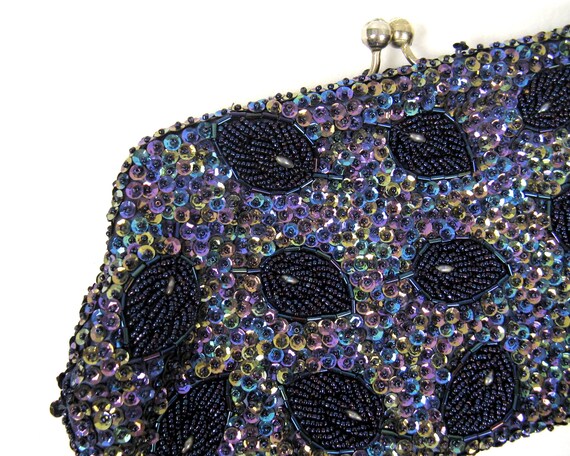 Vintage 1950s Iridescent Beaded Sequin Clutch wit… - image 2