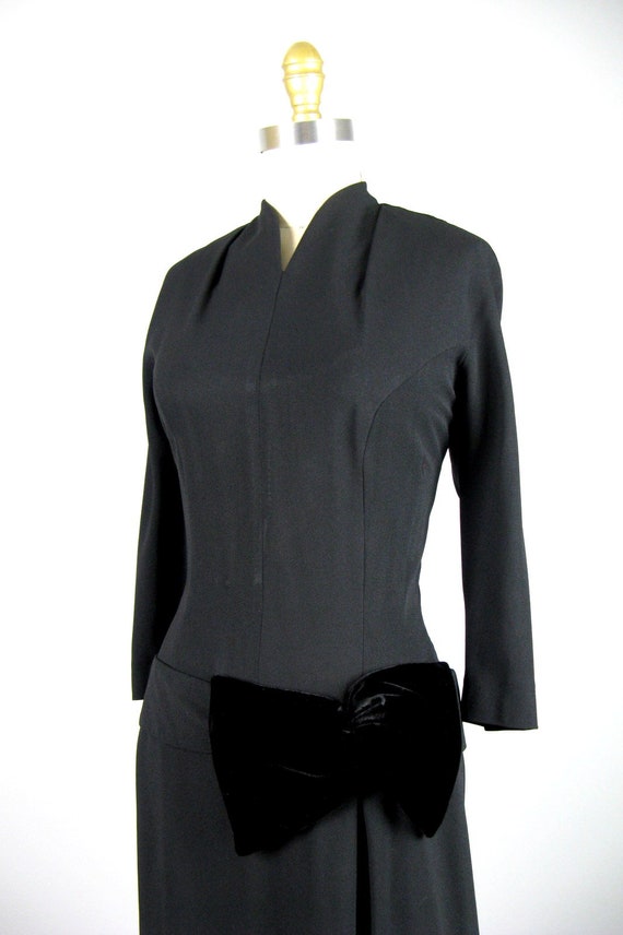 Vintage 1940s Black Pleated Rayon Dress 40s Dress… - image 3