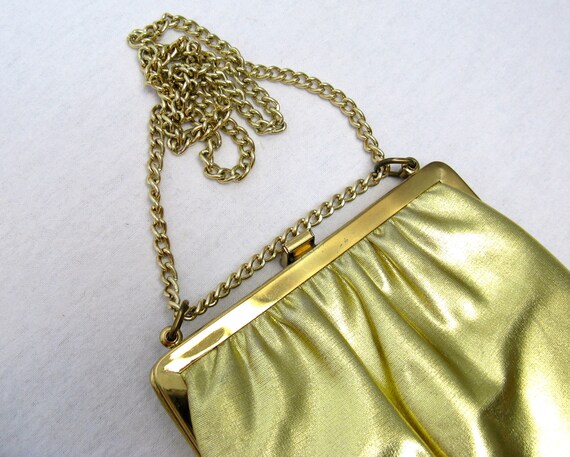 Vintage 1960s Gold Lame Handbag 60s Shimmering Ye… - image 4