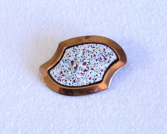 Vintage 1950s Modernist Copper and Enamel Brooch - image 2